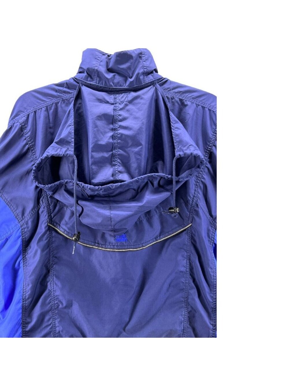 Vintage Womens XL Windbreaker Jacket Hi Lo Blue Multi Hide a Hood Moving Comfort - Picture 3 of 10